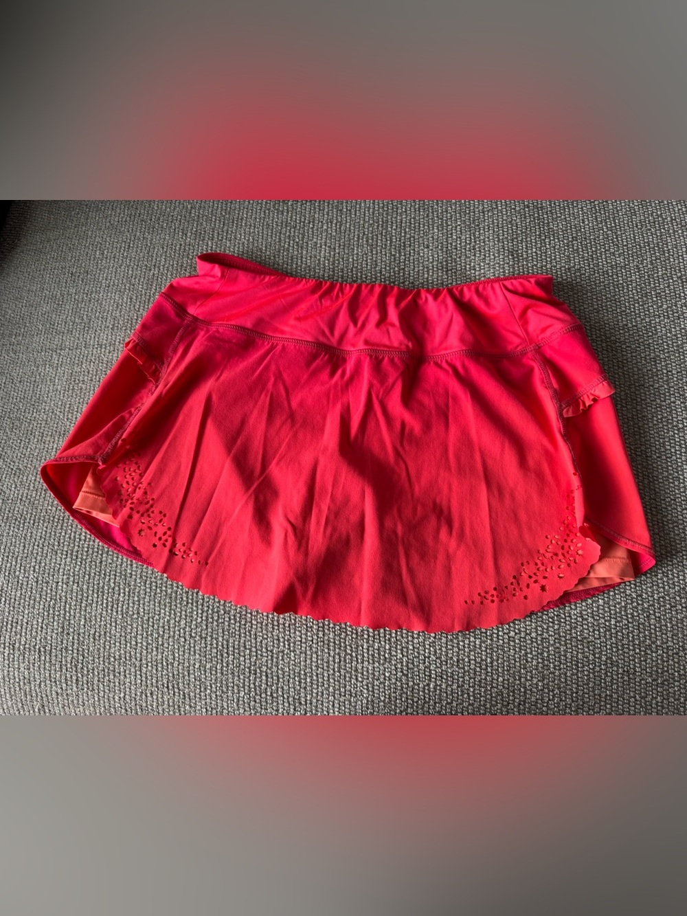Bright Red Athletic Skort with Laser-Cut Hem. Brand Hind